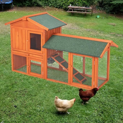 61" Wooden Rabbit Hutch Chicken Coop Small Pet House Bunny Cage w/Ramp Run - Picture 8 of 10