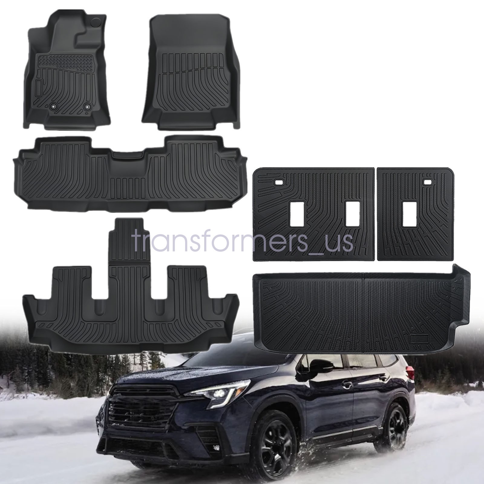 TPE Floor Mats+Trunk Cargo Liner+Backrest Mats For 2018-25 Subaru Ascent 8 Seats