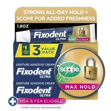 Ultra Max Hold Plus Scope Secure Denture Adhesive, 1.8oz, 3 Pack