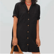 Everlane | Charcoal 100% linen button-up short sleeve mini shirt dress | Size S
