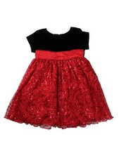 Blueberi Boulevard Infant Girls Velour  Red Sequin Holiday Party Dress 24m
