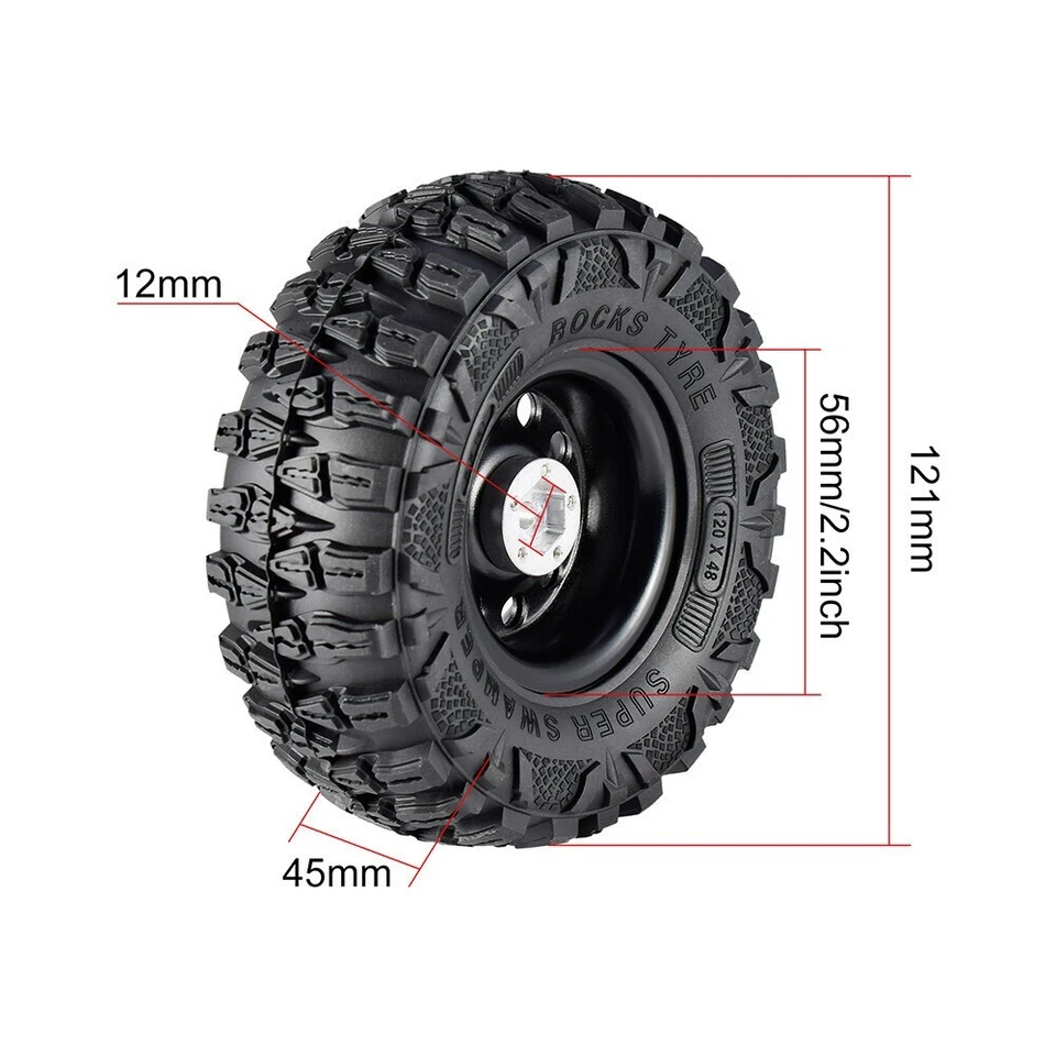 4PCS 2.2 Inch Rubber Tyres With Metal Rim for 1:10 Axial SCX10 TRX-4 RC Car - Bild 3 von 4