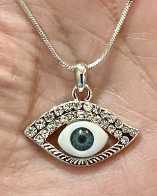 NEU Evil Eye Anhänger Halskette Strass Kristall Rhodium hochglanzpoliert
