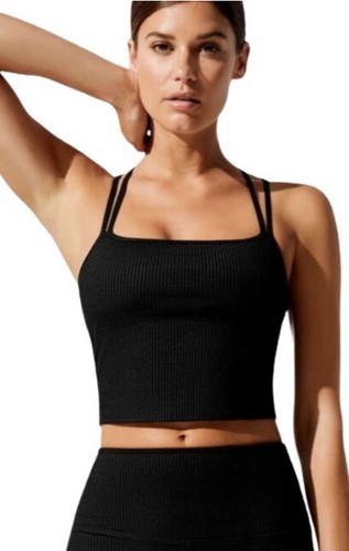 Carbon38 Black Ribbed Strappy Cami Sexy  Bra Women's Size S