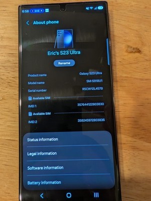 Samsung Galaxy S23 Ultra 512GB Black SM-S918U1  94% Bat