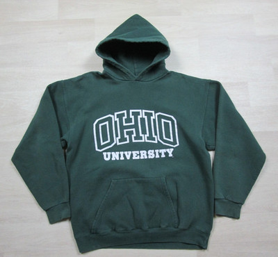 Vintage 1990s Ohio University Hoodie Sweatshirt (L) Bobcats Spellout Graphic