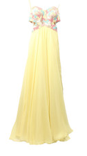 LA FEMME YELLOW STRAPLESS SWEETHEART NECK FORMAL PROM DRESS APPLIQUE FLORAL BODI