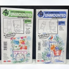 Art Impressions HANDCART Rocker Plant Stand Watercolor Journals Rubber Stamps