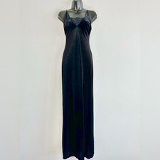 Vintage Y2k Black Velvet Maxi Slip Dress Lace, Side Slit Witchy Whimsigoth 5/6