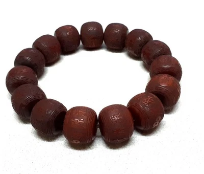HOLZ *** Buddhistisches Armband Glücksarmband geschnitzt 17-21 cm - Bild 1 von 3