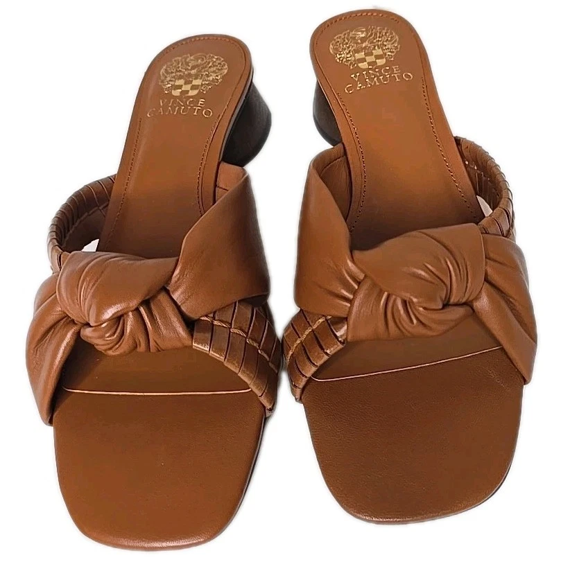 Vince Camuto NWOB Leana Leather Block Heel Slide Sandals Women's Size 8.5 Brown - Image 2 of 4
