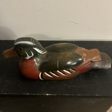 Hand Carved Vintage Solid Wood Painted Carolina Drake Wood Duck Decoy  Glass Eye