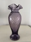 Fenton Violet Melon Vase Ruffled Rim Spiral Optics Flowers Vintage Decor
