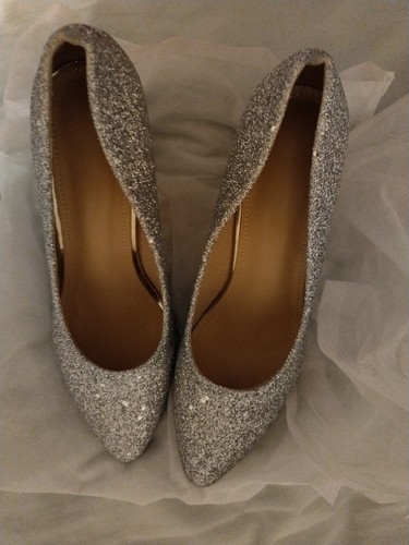 New Ladies Women Girls Party Wedding Sparkly Glitter Silver Shoes UK 4 EU 37 - Picture 2 of 6