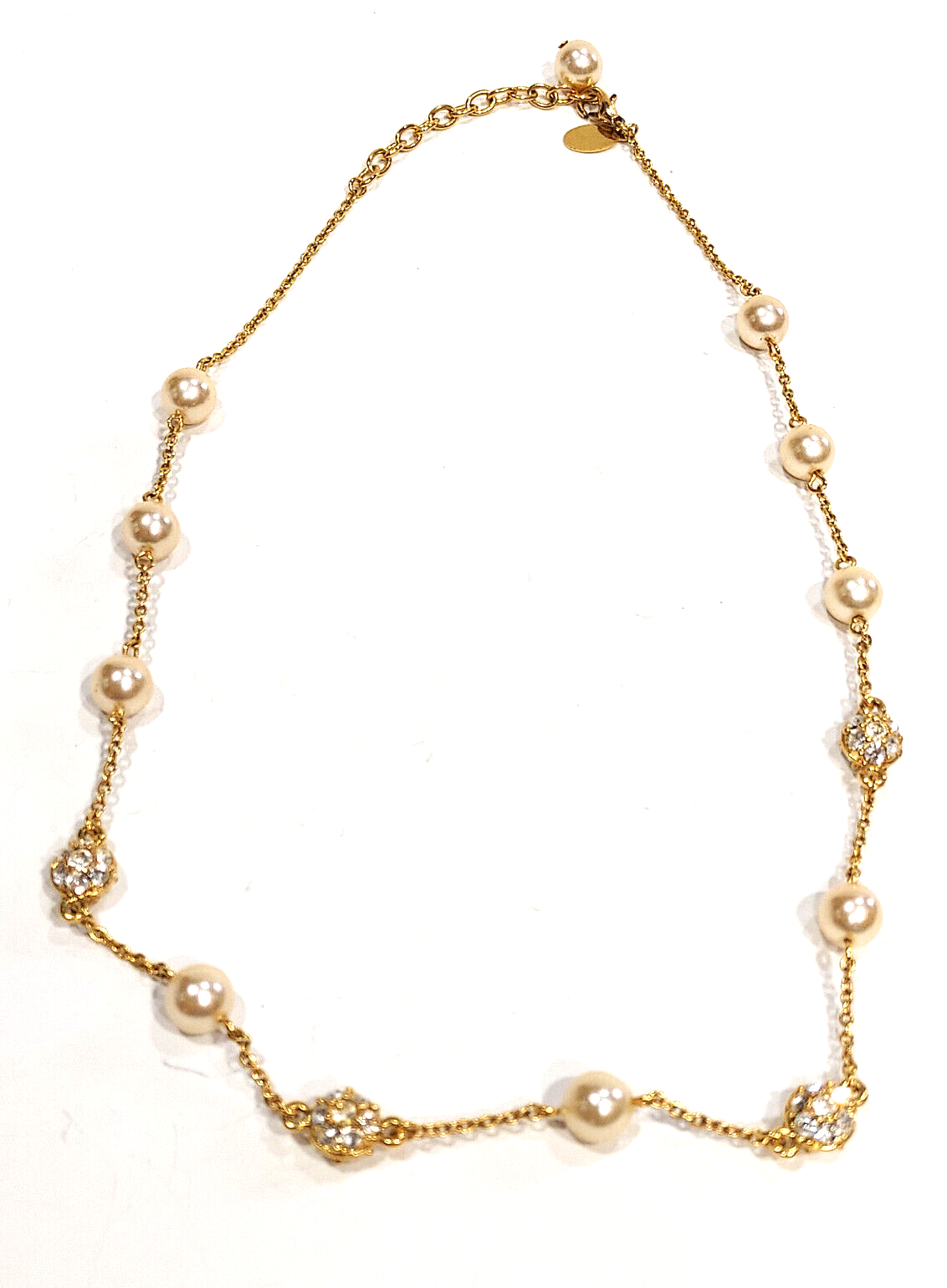 Vintage Nolan Miller Faux Pearl Rhinestone Statement Necklace-image