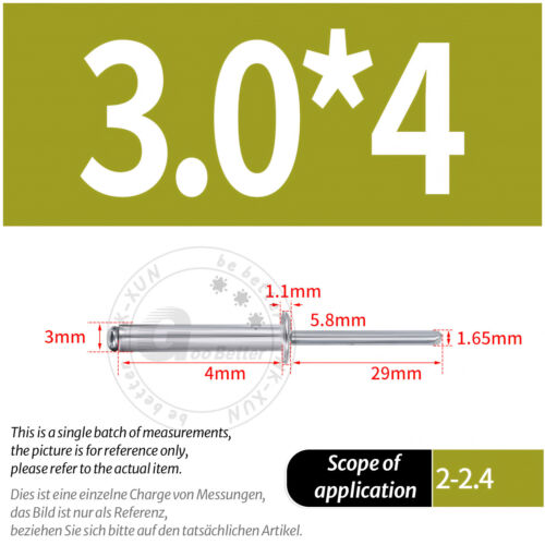 POP RIVETS ALUMINIUM BODY STEEL MANDREL OPEN END DOME HEAD 2mm 2.4mm 4mm - 6.4mm - Picture 44 of 174