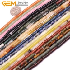 Natural Gemstones Tube Loose Spacer Beads For Jewellery Making Strand 15"UK
