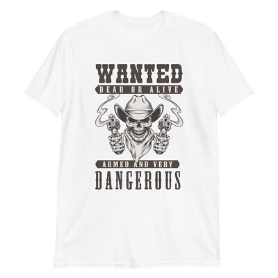 Wanted Unisex T-Shirt, Biker, Grunge, Death, Skull, Emo, Rock, Punk, Gun