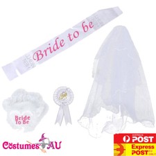 Ladies Hens Night Party Bride to Be White Sashes Badge Garter Veil Costume Set