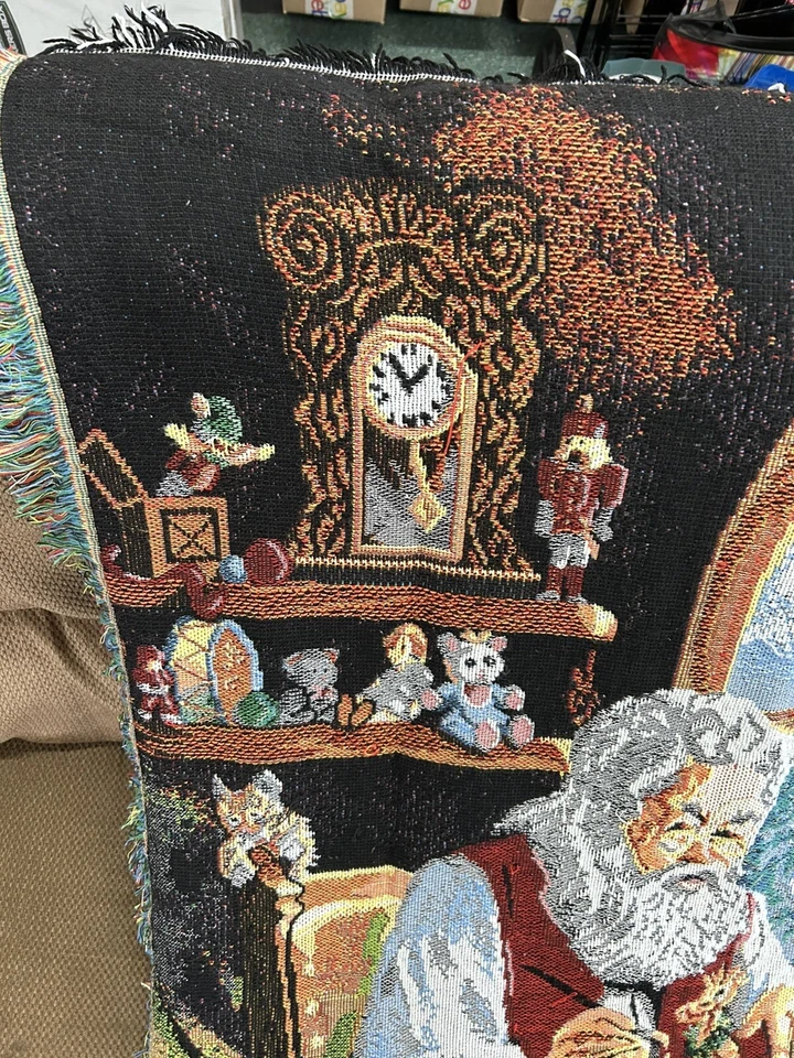 Christmas Throw Blanket Northwest Company Tapestry USA 42X62” Santa’s Workshop - Image 2 of 4