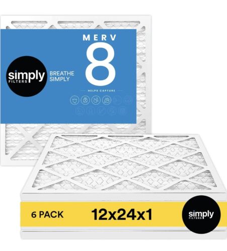 NEW 6 Pack Simply by 12X24X1 Air Filter, MERV 8, MPR 600, Factory Sealed