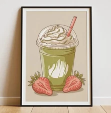Matcha Latte Art Print, Aesthetic Matcha Illustration