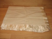 Vintage Acrylic White Cream Off White Satin Binding Baby Blanket 48 x 38 EUC 1