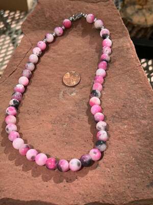 Genuine Persian Jade 10mm stone bead necklace, 19  long. Hypoallergenic surgical