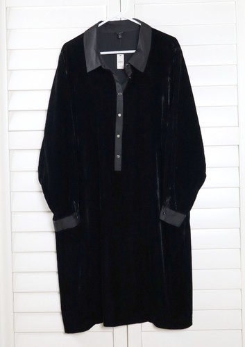 TALBOTS Plus NWT $149 Solid Black Velvet Collared Popover Shirt Dress Size 3X - Picture 5 of 6