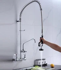 Kitchen  Chrome Commercial Deck Mount Sink Faucet Brass Pre-Rinse Device Spray