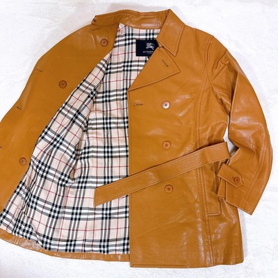 Faux Leather Burberry Coat Brown Women's Faux Leather Trench