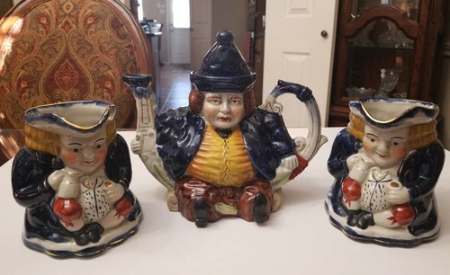 19th cent. English Staffordshire? Toby Jug/Mug, 3 pcs. Set. RARE TO FIND!