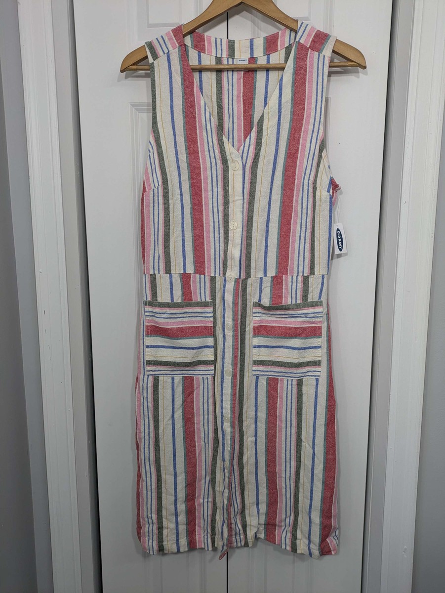 Old Navy NWT Women's Size Medium Multicolor Linen Dress Midi | eBay