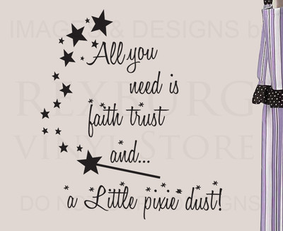 Wall Decal Quote Vinyl Sticker Art All You Need is Pixie Dust Girl's Room K77