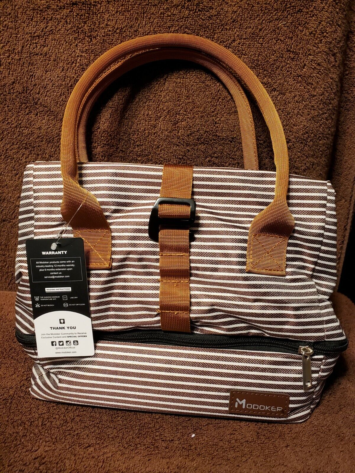 Modoker Expandable Leakproof Fresno Mall Lunch Tote Fashio in Striped Brown Large-scale sale