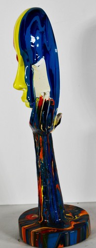 15" Weibliche Denkerin Hand hält bunte Regenbogenmaske abstraktes Gesicht Retro Dekor - Bild 5 von 8