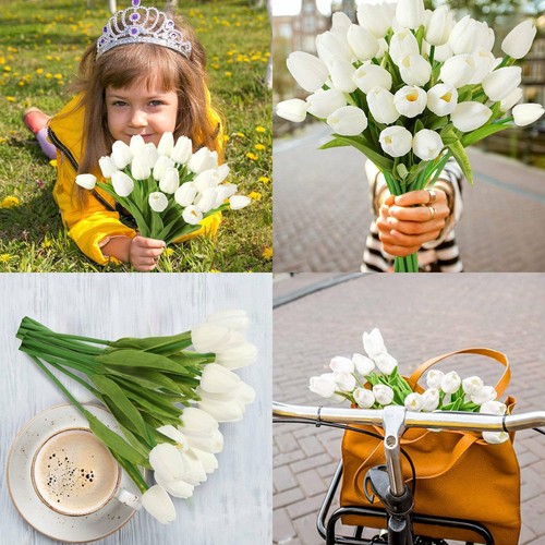 UP TO 60pcs Artificial Fake Flower Real Touch Tulips Bouquet Home Bridal Wedding - Picture 3 of 13