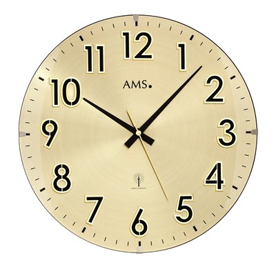 AMS 5974 Wanduhr Funk Metallzifferblatt aufgelegte Zahlen messing