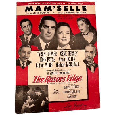 1947 Mam'selle Sheet Music from Movie The Razor's Edge Tyrone Power Gene Tierney