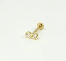 14K Solid Gold Tiny Internally Threaded Labret Stud Earring(18Gauge)