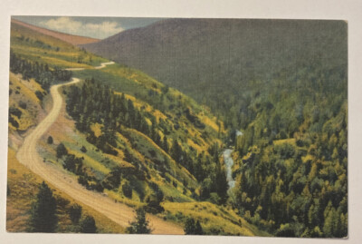 Vintage Postcard, Aerial View of Highway through Big Horn Mountains, Wyoming