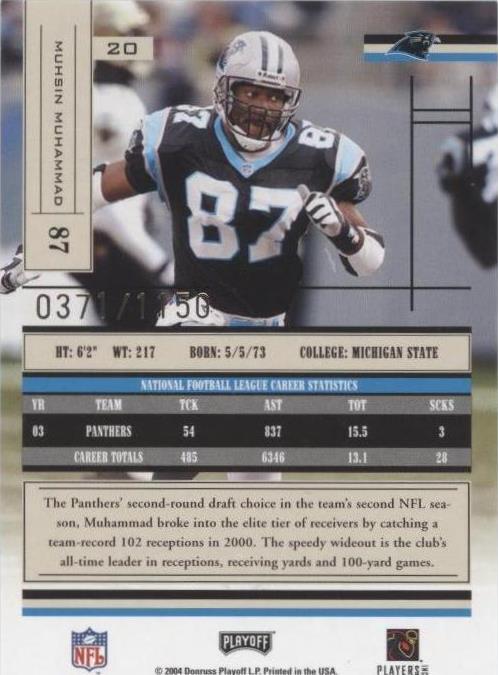 Playoff Absolute Memorabilia Muhsin Muhammad #20 Trading Card 2004