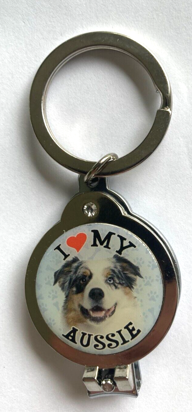 Aussie Australian Shepherd Dog Keychain Nail Clipper Bottle Opener 30mm Silver