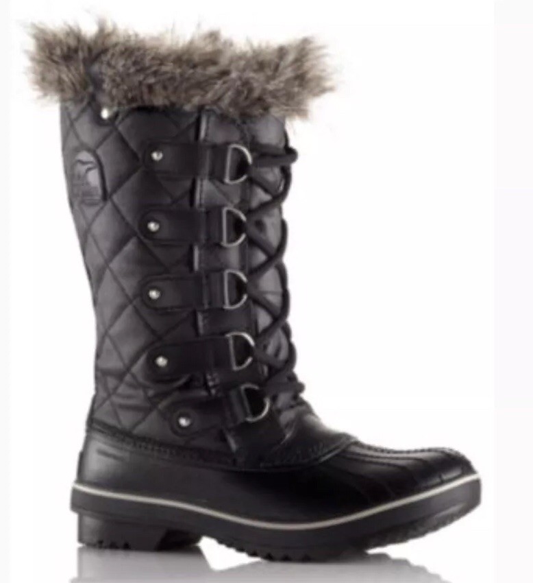SOREL TOFINO BLACK BROWN LACE UP WAXED CANVAS FAUX FUR LINED 