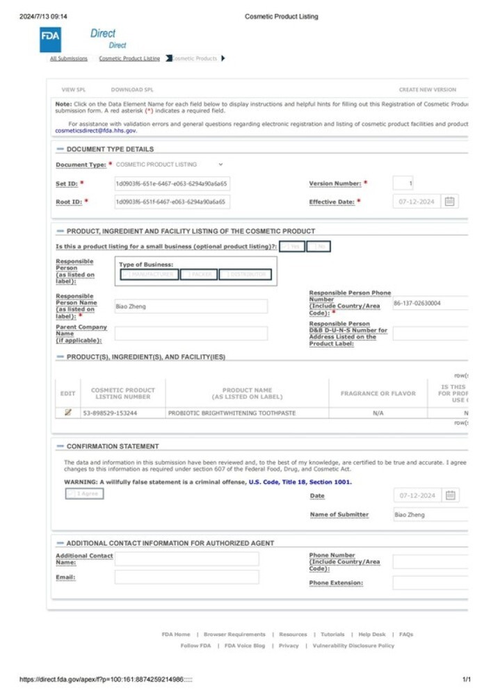 2-Pack SP-6 Probiotic Toothpaste: Whitening + Brightening with Fresh Breath Care