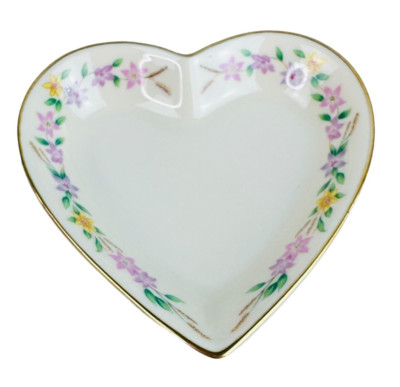 Lenox Heart Dish,Floral Border,Gold Edge,Ivory Porcelain,Vintage 1998