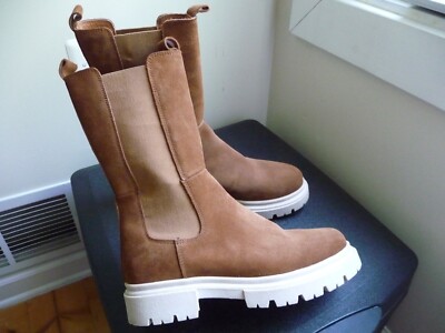  L'IDEA BY LORI COGNAC SUEDE TALL LUG SOLE CHELSEA BOOT NEW DISPLAY MODEL 40