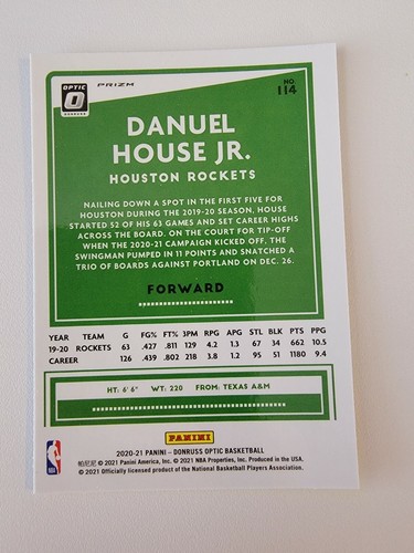 DANUEL HOUSE JR SILVER PRIZM 2020-21 OPTIC BASKETBALL #11 REFRACTOR ROCKETS SP - Picture 2 of 2