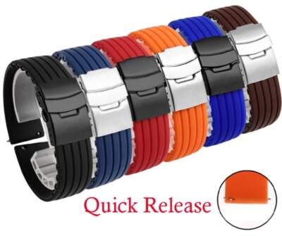 BLACK BUCKLE WATCH STRAP BLACK BROWN RED ORANGE NAVY BLUE 16-18-20-22-24MM