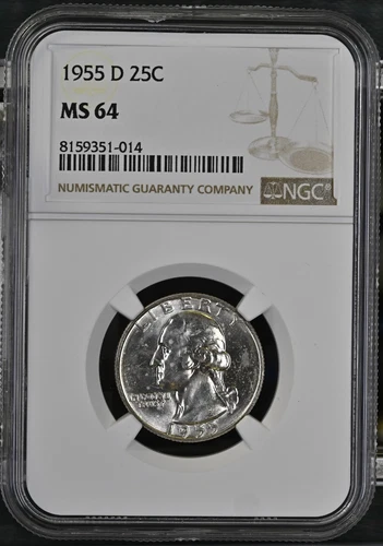 1955D Washington Silver Quarter - NGC MS64 Nice!